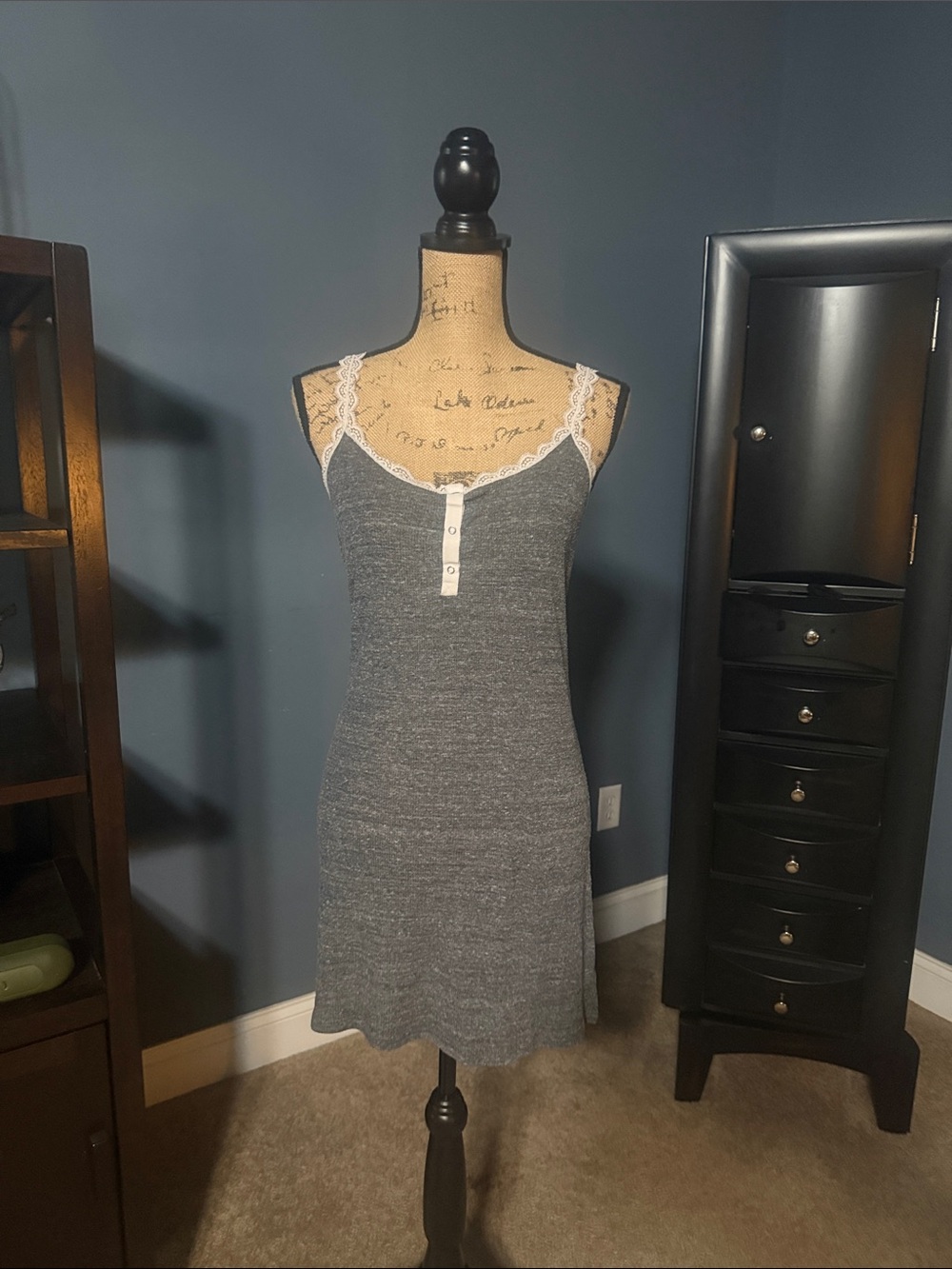 Victoria's Secret Gray Chemise with White Lace Trim